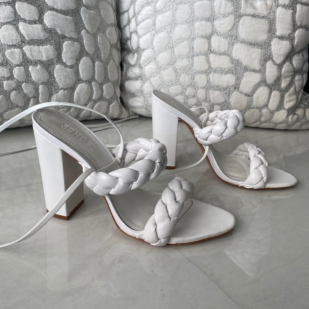 Schutz braided sandal with tie ups